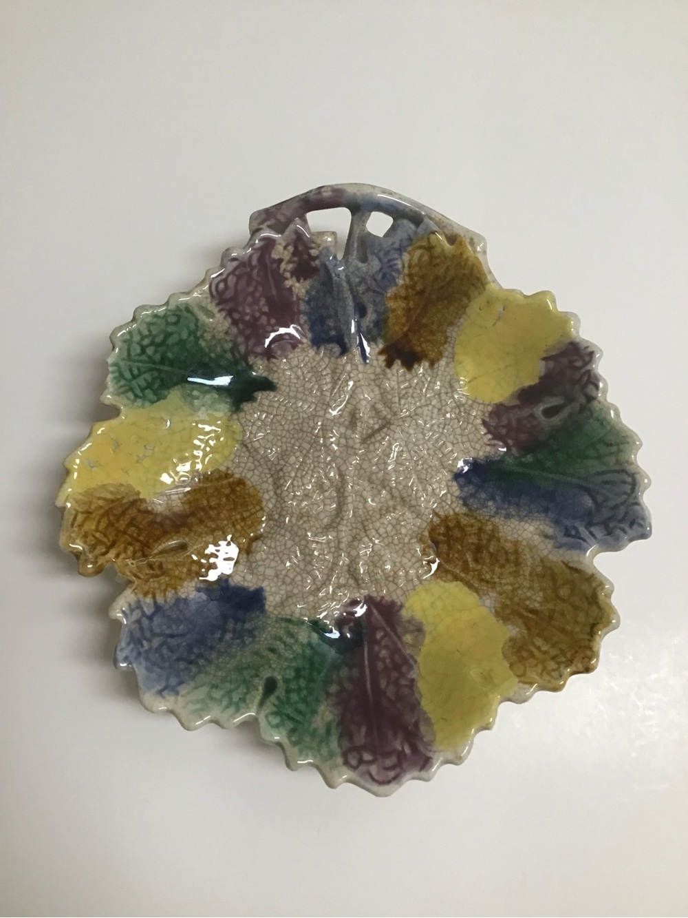 Antique Majolica Leaf Plate 1880's ? Morley & Co. Wellsville OH  7x7” Colorful - Picture 13 of 13